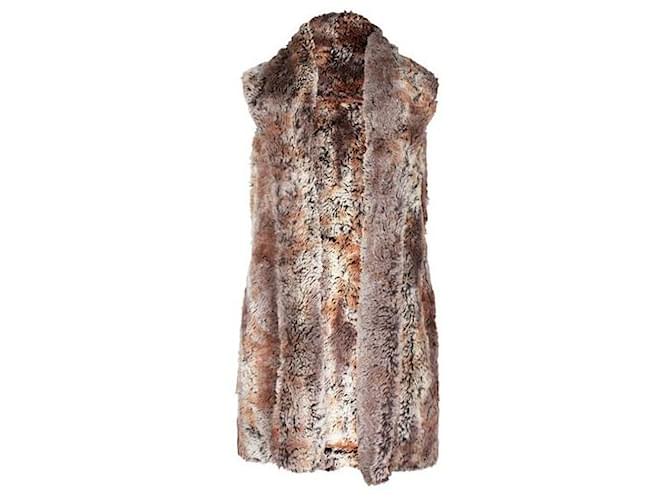 ALICE + OLIVIA Brown & Beige Annistyn Faux-Fur Long Vest Silk Polyester  ref.1286520