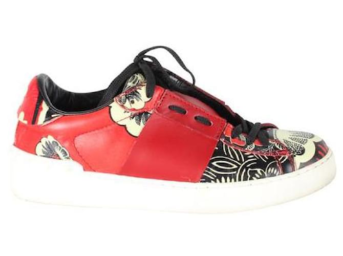 VALENTINO Red Printed Sneakers Leather  ref.1286523