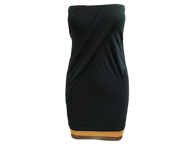 Donna Karan Black Elastic Dress Bronze Silk  ref.1286536