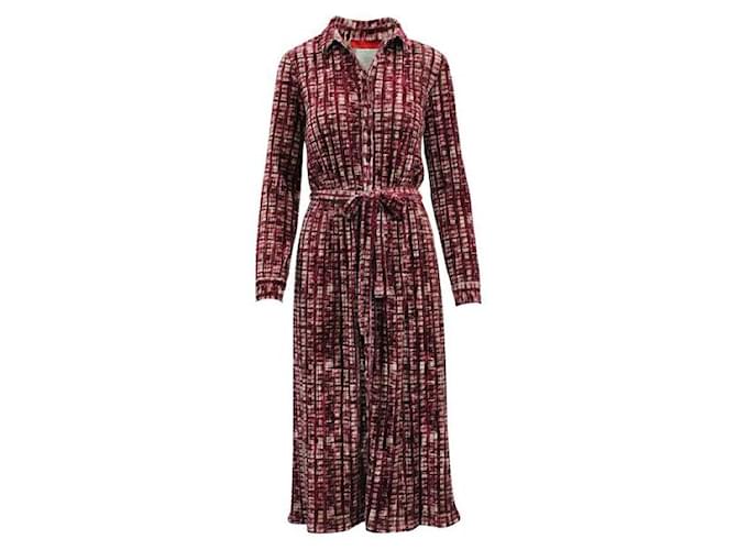 Autre Marque CONTEMPORARY DESIGNER Dark Pink Checked Velvet Midi Dress Polyester Elastane  ref.1286538