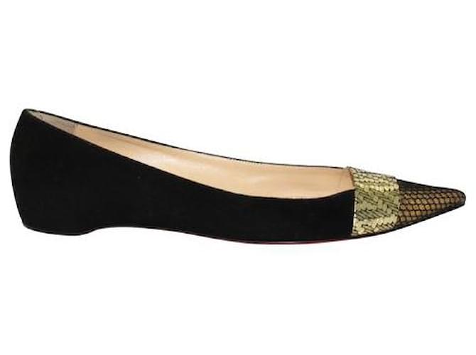 CHRISTIAN LOUBOUTIN Pointed Suede Flats Black  ref.1286564