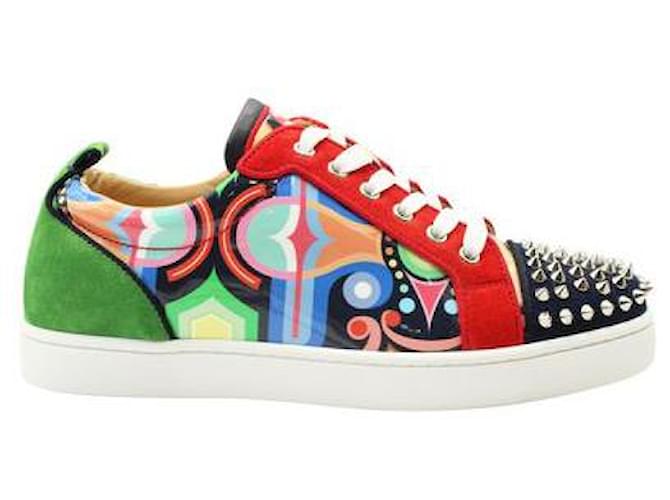 Christian Louboutin Multicolor Printed Patent Leather And Suede Low Top Sneakers Multiple colors  ref.1286577
