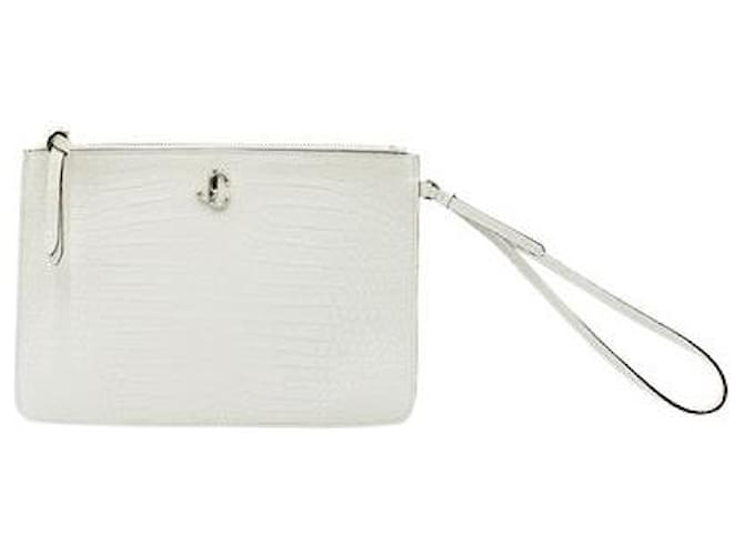 Jimmy Choo Fara White Croc Embossed Pouch Leather  ref.1286581