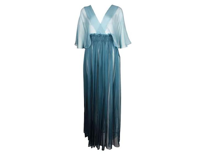 Robe longue fluide en soie bicolore bleue Dior Printemps - 2021 Prêt à porter  ref.1286590
