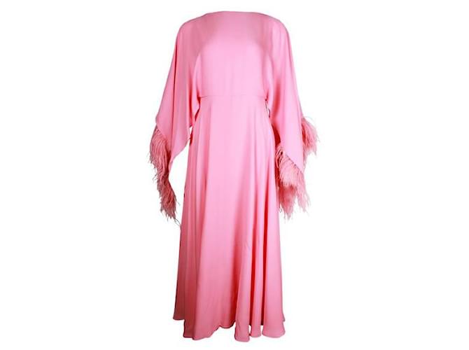 Vestido de festa Valentino rosa de seda e penas de avestruz  ref.1286591
