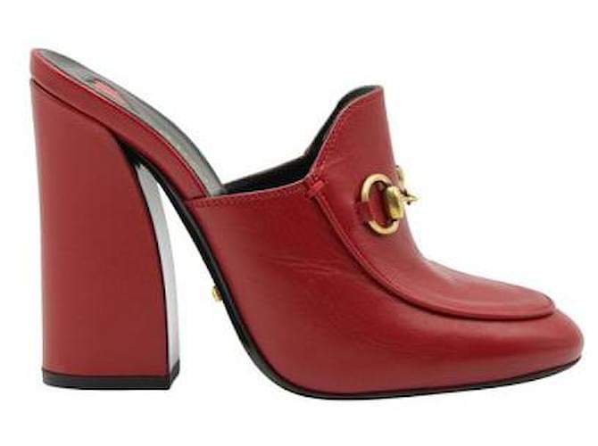 Gucci Blood Red Horsebit Leather Mules  ref.1286595