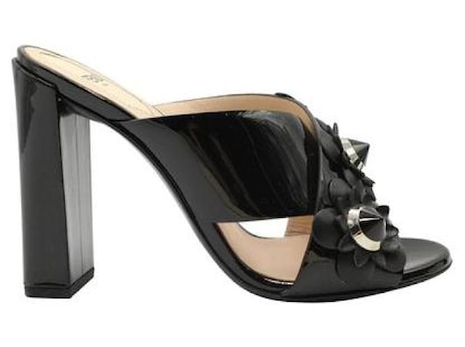 Fendi Black Flowerland Patent Leather Slip On Heels  ref.1286597