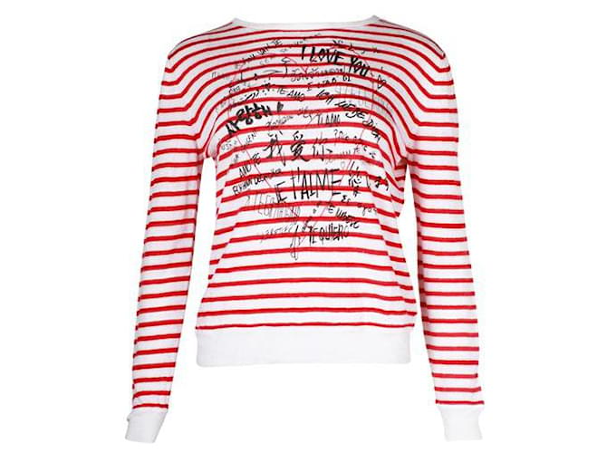 Dior Dioramour White & Red Striped I Love You Top Multiple colors Silk Cashmere Linen  ref.1286609