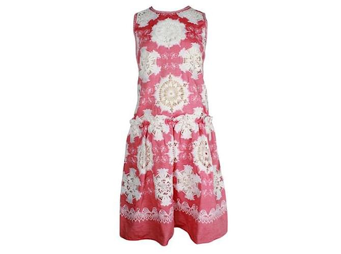 Autre Marque Vivienne Tam Red Cotton Dress with Ivory Embroidery and Pockets Multiple colors  ref.1286613