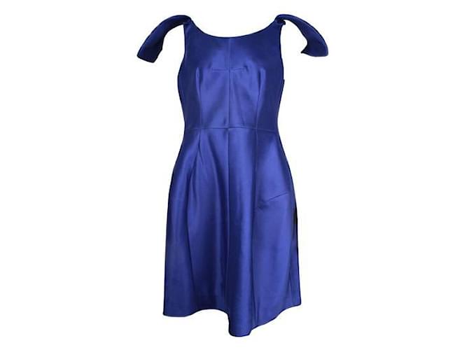 Autre Marque Vestido de coquetel com mistura de seda azul safira de designer contemporâneo Lã  ref.1286616