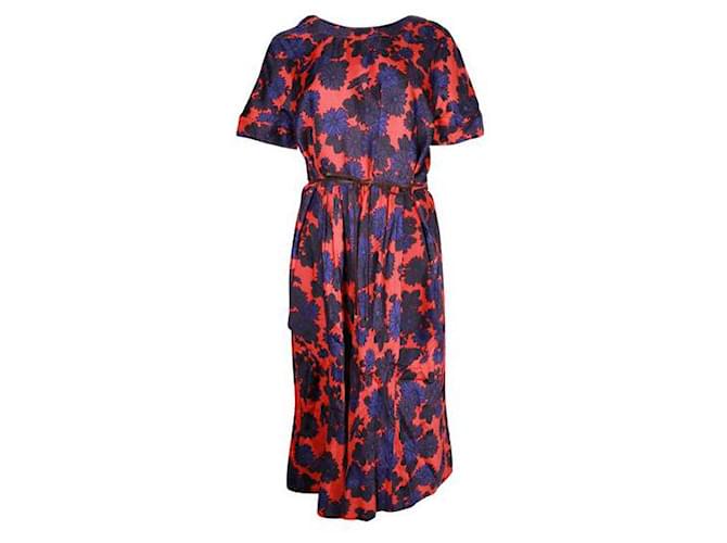 Autre Marque Contemporary Designer Red and Dark Blue Printed Dress Multiple colors Silk  ref.1286618