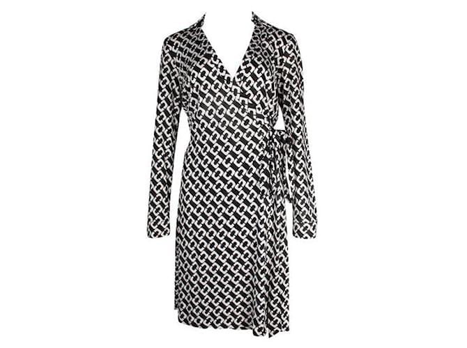 Diane Von Furstenberg DVF Robe portefeuille en jersey de soie noire et blanche New Jeanne Two  ref.1286626