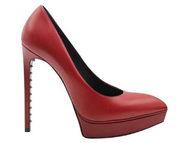 Saint Laurent Red Pointed Toes Platform Heels With Studs Leather  ref.1286631