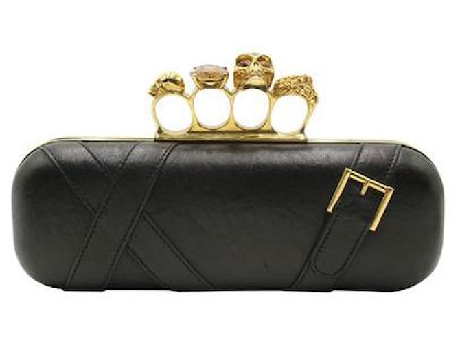 Alexander Mcqueen Black Leather Knuckle Long Clutch with Skull Detail Metal  ref.1286638