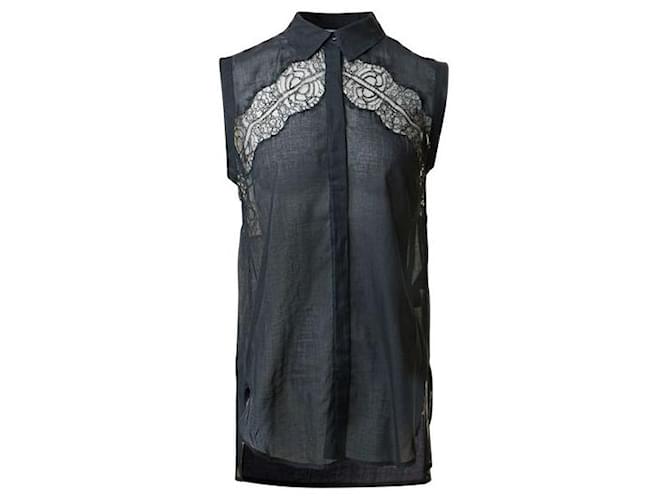 Sandro Lace Accented Sleeveless Top Grey Cotton Polyamide Rayon  ref.1286642