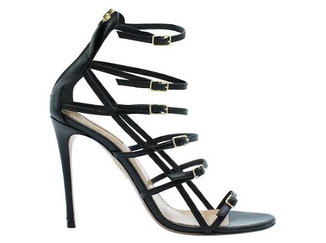 Autre Marque Contemporary Designer Black Caged Sandals With Golden Buckles Leather  ref.1286667