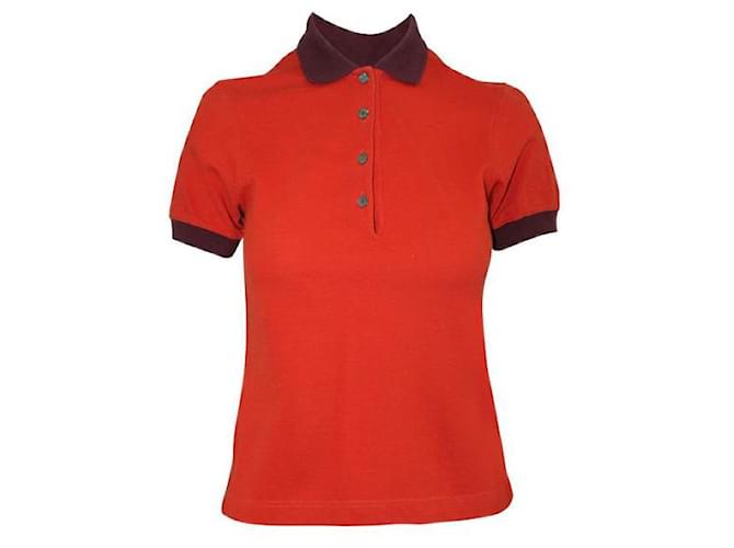 T-shirt polo orange Hermès Coton  ref.1286675