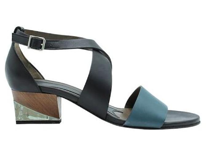 Marni Leather Sandals With Wooden/ Mirror heels Green  ref.1286677
