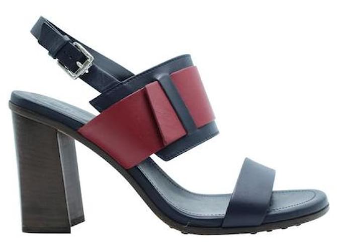 Tod'S Navy Blue Block Heel Sandals Leather  ref.1286690