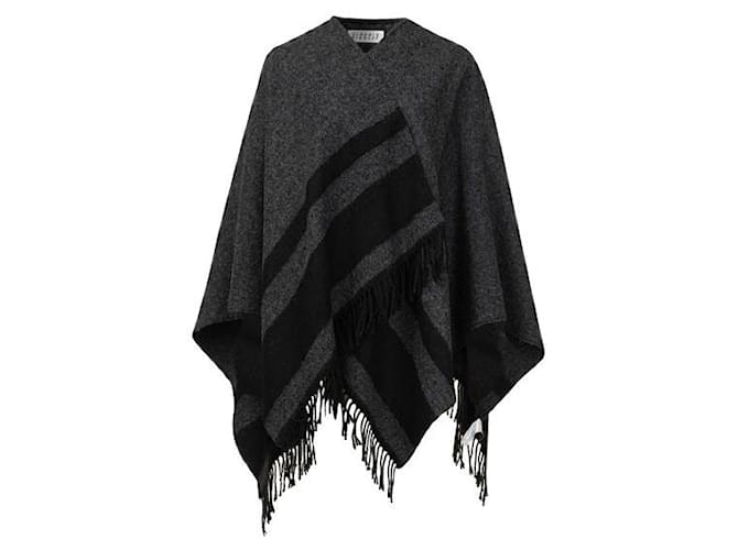 Autre Marque Contemporary Designer Plaid Poncho Black Wool Polyamide  ref.1286700