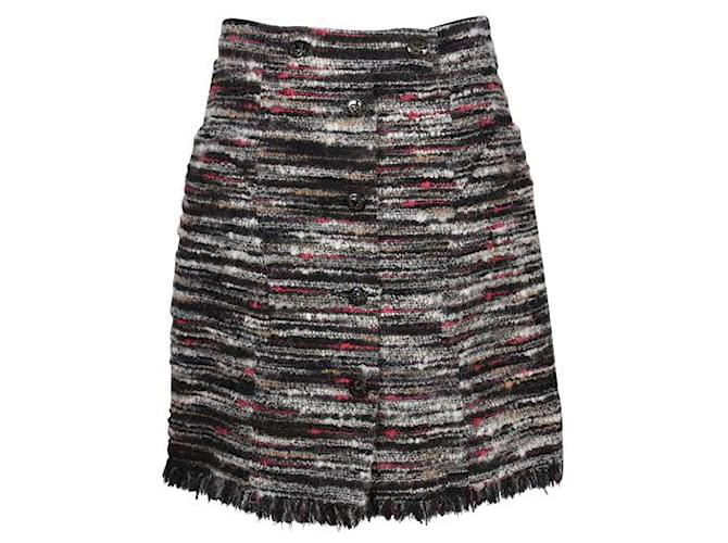 Chanel negro, Blanquecino, Falda de tweed beige y roja hasta la rodilla Multicolor Algodón Lana  ref.1286702