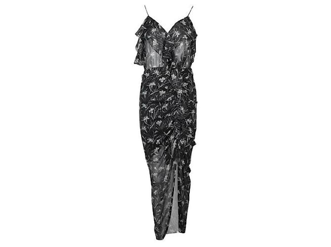 Autre Marque Contemporary Designer Veronica Beard Black Floral Metallic Maxi Dress Silk  ref.1286707