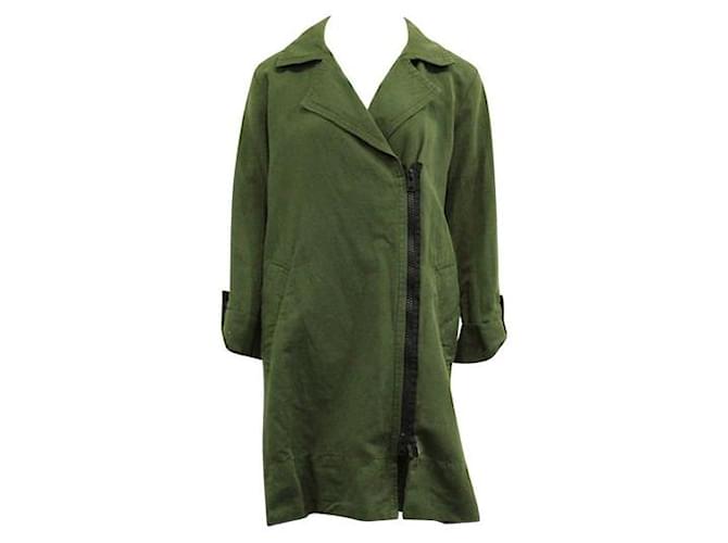 Autre Marque Contemporary Designer Green Longline Jacket Khaki Cotton  ref.1286719