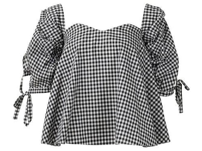 Autre Marque Zeitgenössisches Designer-Off-Shoulder-Top in Schwarz und Weiß mit Gingham-Muster Baumwolle  ref.1286723