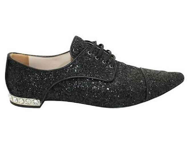 Miu Miu Dark Grey Glitter Pointed Toe Shoes Leather  ref.1286733