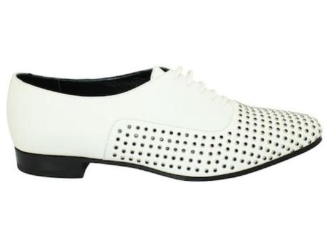 Saint Laurent White Lace-Up Shoes with Black Crystal Embellishments Leather  ref.1286735