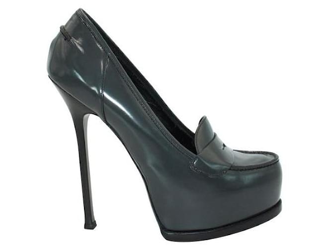 Yves Saint Laurent Dark Grey Platform Leather Heels  ref.1286737