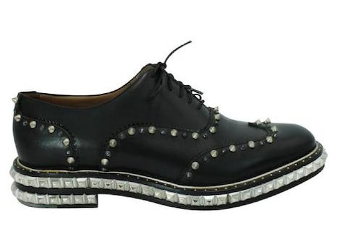 Christian Louboutin Chaussures Oxford à pointes noires Cuir Métal  ref.1286744