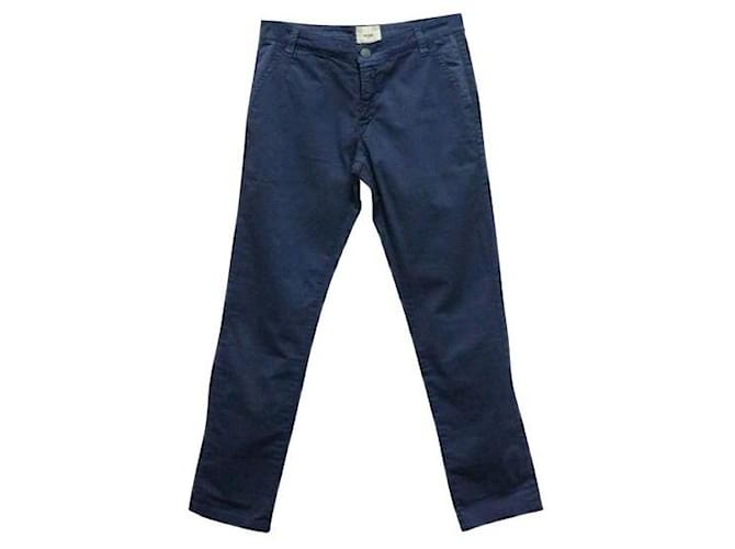 Fendi Navy Blue Straight Leg Long Pants Cotton Elastane  ref.1286751
