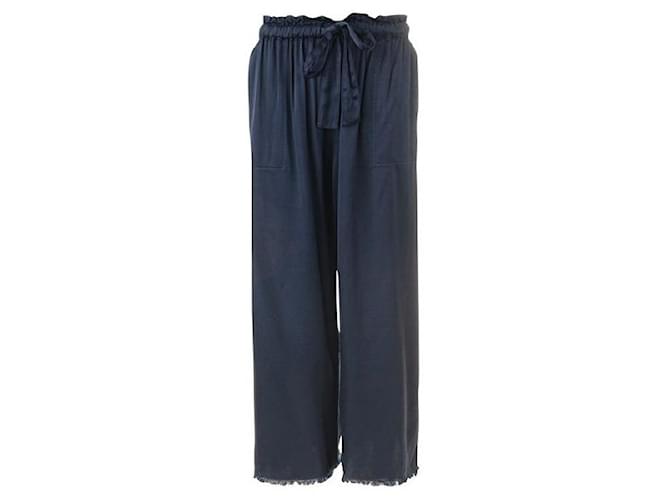 Autre Marque Pantalon à cordon de serrage à franges de créateur contemporain Rayon Bleu Marine  ref.1286759