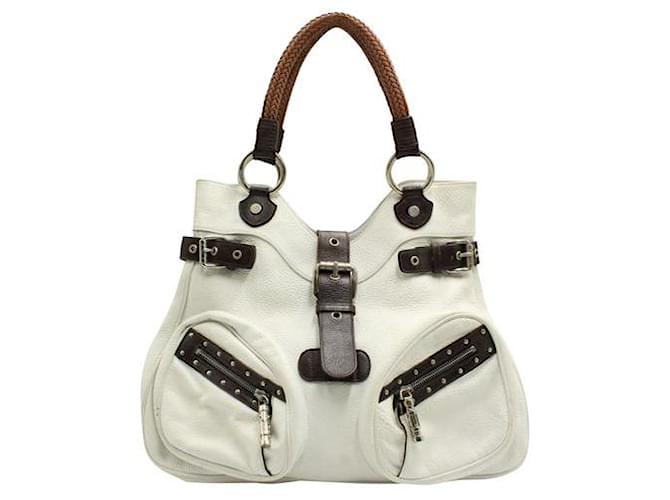 Versace White with Brown Trim Shoulder Bag Leather  ref.1286779