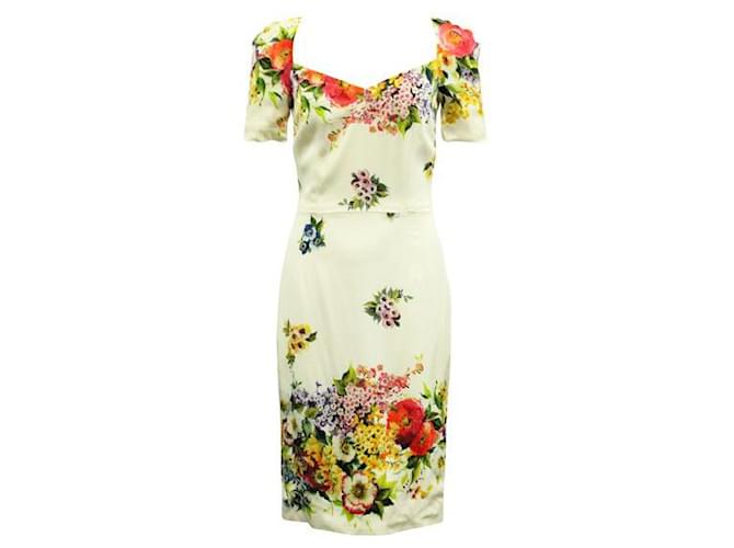 Dolce & Gabbana – Midikleid aus Seide mit Blumenmuster Elasthan  ref.1286780