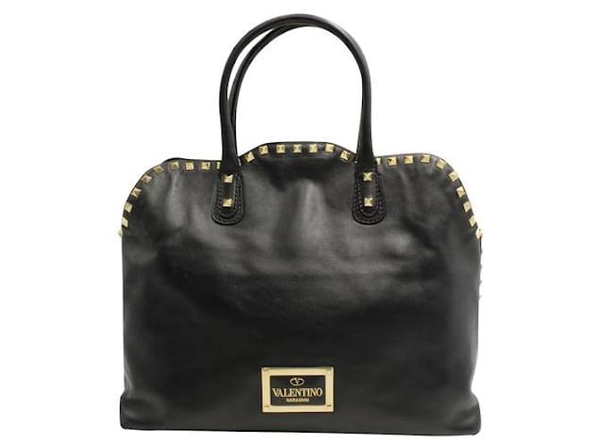 Valentino Black Rockstud Dome lined Handle Bag Leather  ref.1286788