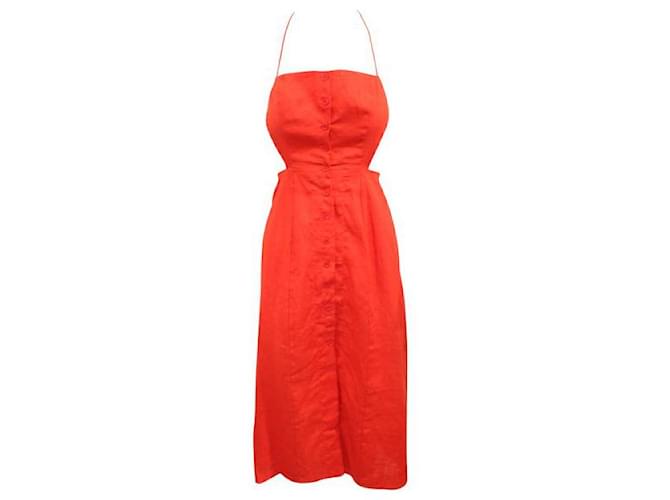 Reformation Red Linen Maxi Dress With Buttons  ref.1286805