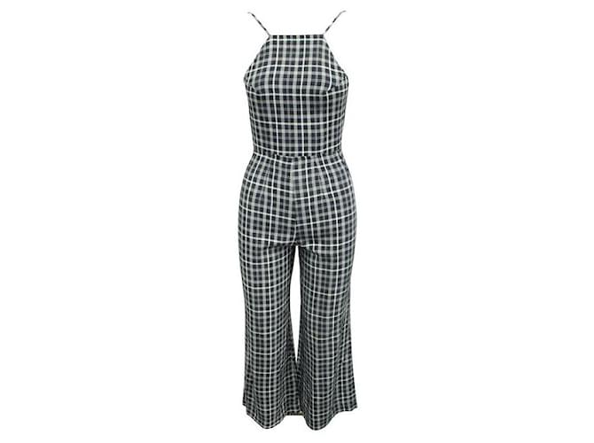 Reformation Blue Checked Wide Leg Jumpsuit Brown  ref.1286808