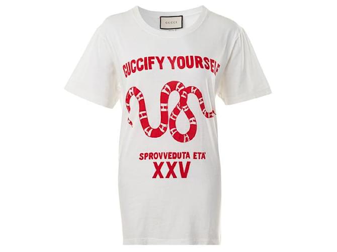 Gucci Guccify Yourself Snake Tshirt Bianco Cotone  ref.1286813