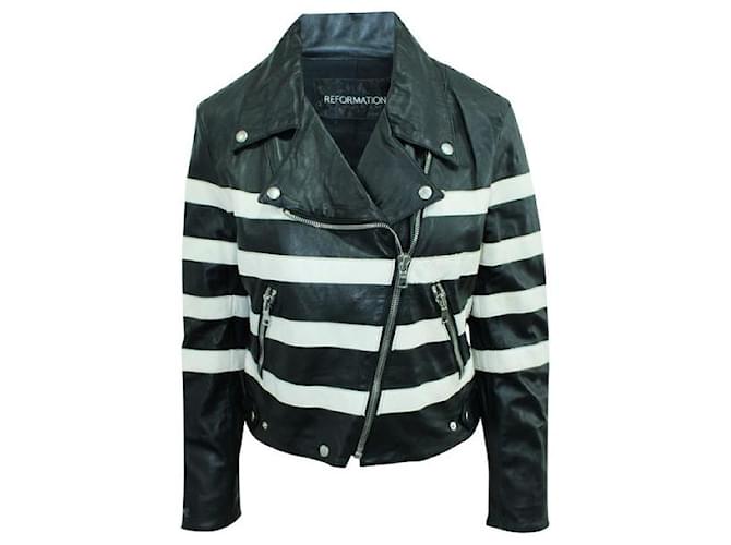 Reformation Black And White Striped Leather Jacket  ref.1286825