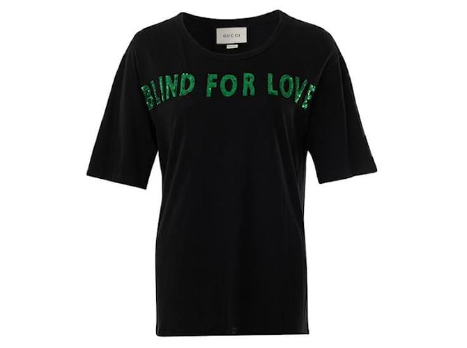 Gucci Pailletten 'Blind For Love' T-Shirt Schwarz Baumwolle  ref.1286830