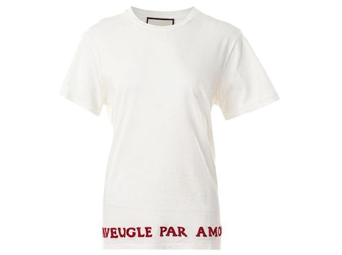 T-shirt à lettrage rouge Gucci Coton Blanc  ref.1286831