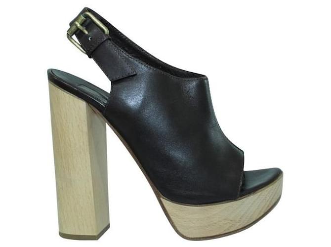 CHLOÉ Dark Brown Wooden Platform Heels Leather Rubber  ref.1286846