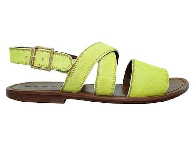 Marni Brown Sandals With Calf Hair Yellow Straps Leather  ref.1286850