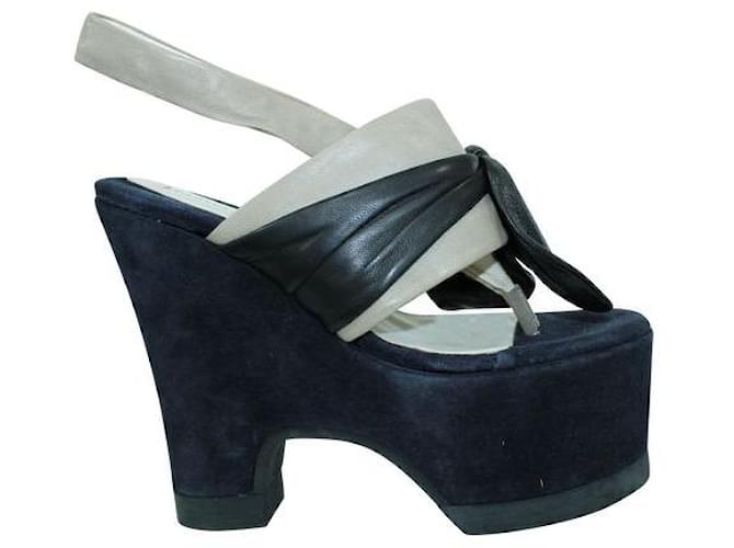 Autre Marque Contemporary Designer Navy Blue Thong Platform Sandals Suede Leather  ref.1286852