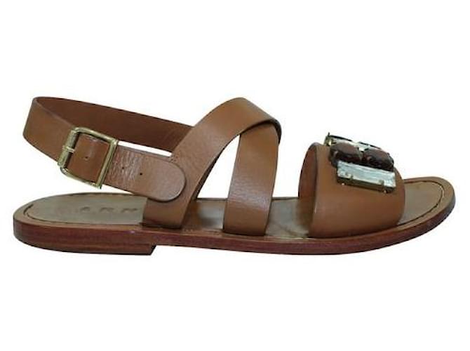 Marni Brown Leather Sandals With Embellishments  ref.1286854