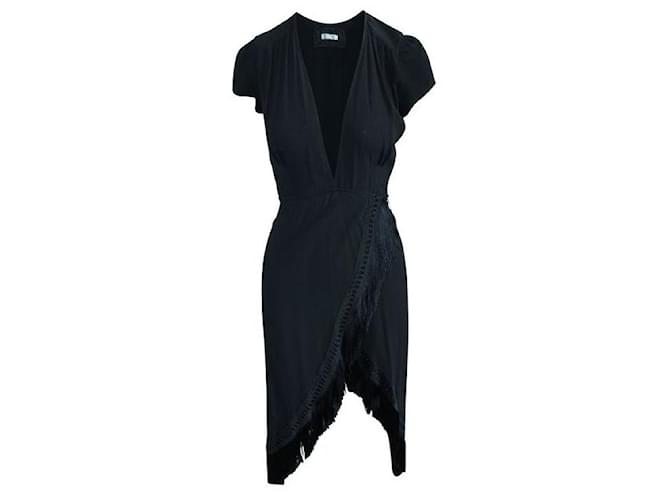 Reformation Midi Wrap Black Dress With Fringes Rayon  ref.1286858