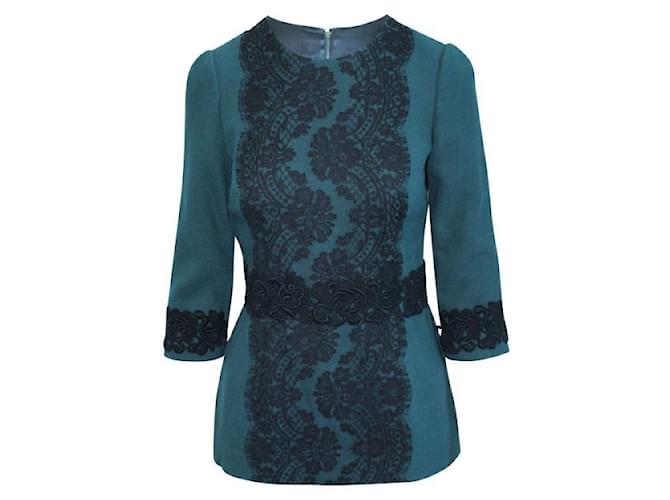 Dolce & Gabbana Dark Green Blouse With Embroidery Silk Cotton Wool Viscose Elastane Nylon  ref.1286860