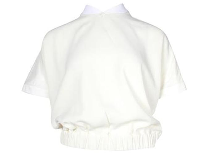 Moncler Off-White Top With Delicate V-neck and Puff Sleeves Cream Viscose Polyamide Acetate  ref.1286883